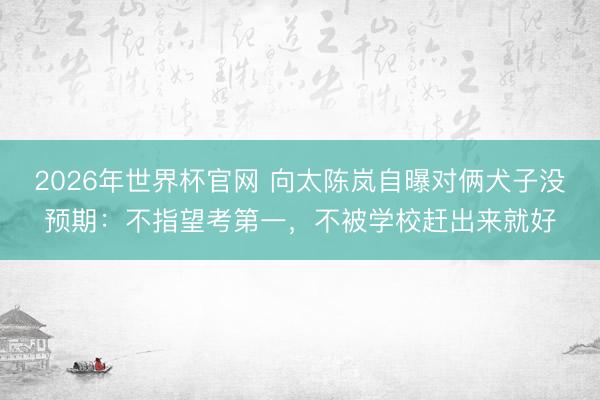 2026年世界杯官网 向太陈岚自曝对俩犬子没预期：不指望考第一，不被学校赶出来就好