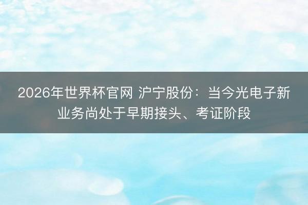 2026年世界杯官网 沪宁股份：当今光电子新业务尚处于早期接头、考证阶段