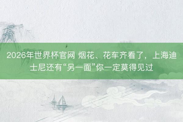 2026年世界杯官网 烟花、花车齐看了，上海迪士尼还有“另一面”你一定莫得见过